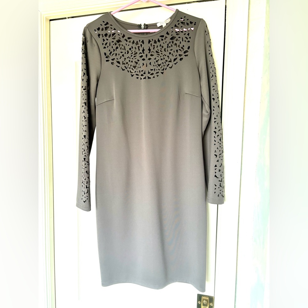 Spense Gray Long Sleeve Dress with Cut-Out Details